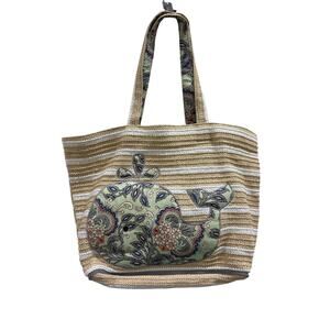 Vera Bradley Blue Stripe Woven Straw Beach Bag Whale Paisley coastal summer bag